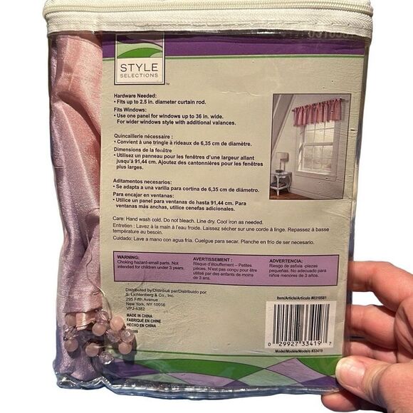 "NEW" Style Selections Home Tori 17”x 54” Pink Ombré Beaded Rod Pocket Valance - Picture 3 of 10